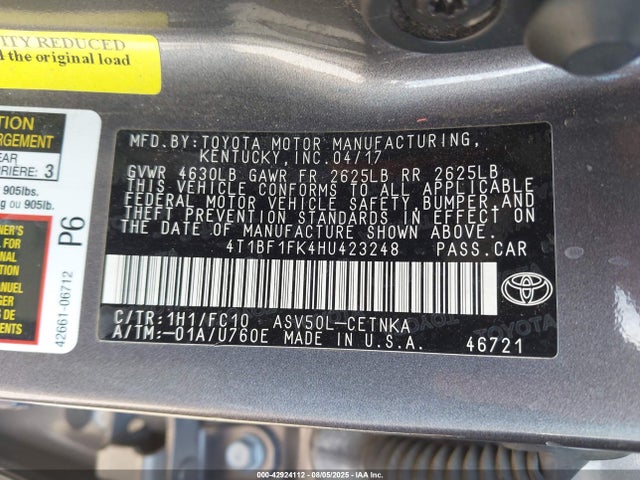 4T1BF1FK4HU423248 Toyota 2ar-fe