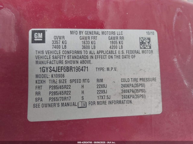 2011 CADILLAC ESCALADE ESV 1GYS4JEF6BR196471 Photo 8