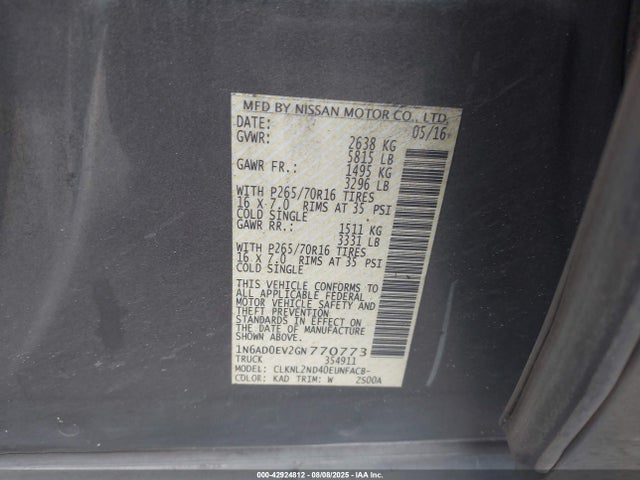 Nissan Frontier 2016 1N6AD0EV2GN770773 Image 9