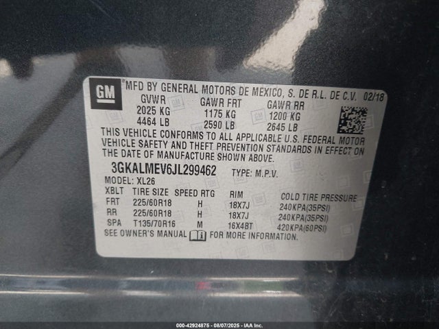 3GKALMEV6JL299462 GMC lyx - direct injection, vvt, fgt, turbo, alum, gen 1