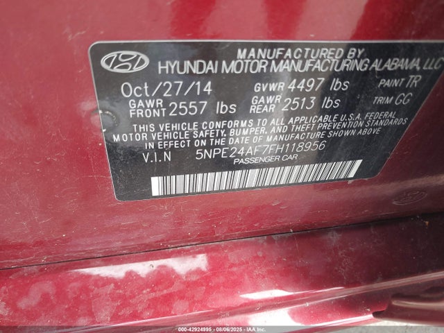5NPE24AF7FH118956 Hyundai dohc gdi theta-ii