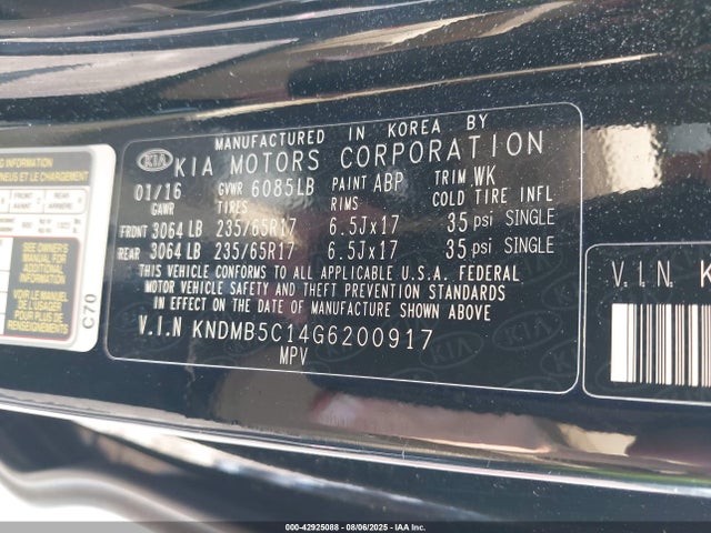 KNDMB5C14G6200917 KIA dohc gdi lambda ii