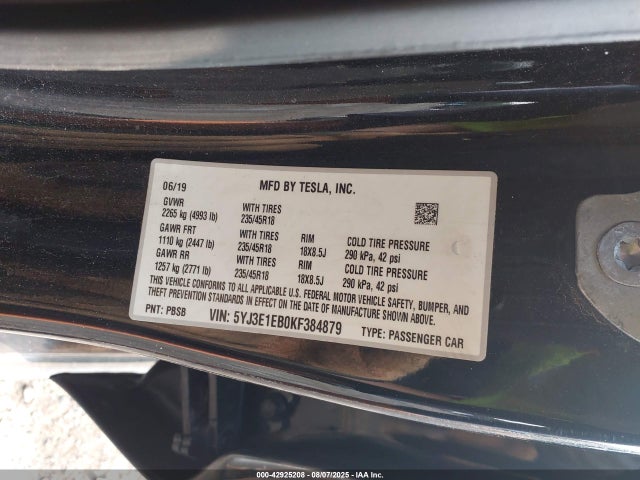 Tesla MODEL 3 2019 5YJ3E1EB0KF384879 Image 9
