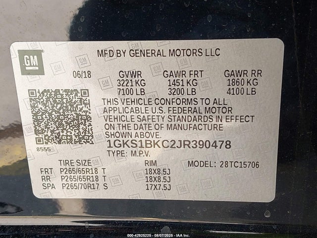 1GKS1BKC2JR390478 GMC l83 - spark ignited direct injection, variable valve timing, afm, e85 max, alum