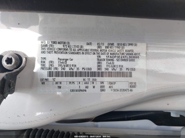 Ford Focus 2015 1FADP3E2XFL303695 Image 9
