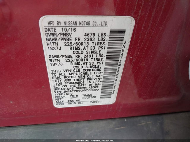 JN8AT2MV0HW003300 Nissan Rogue