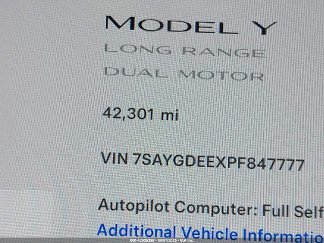 7SAYGDEEXPF847777 Tesla Model Y