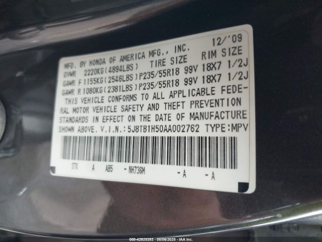 2010 ACURA RDX 5J8TB1H50AA002762 Photo 8