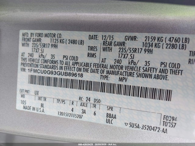 Ford 2016 2016 1FMCU0G93GUB89618 Image 9