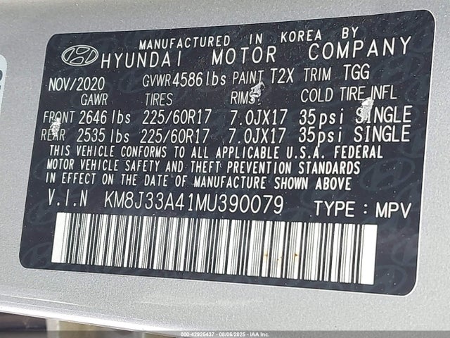 Hyundai gdi nu 2021 KM8J33A41MU390079 Image 9