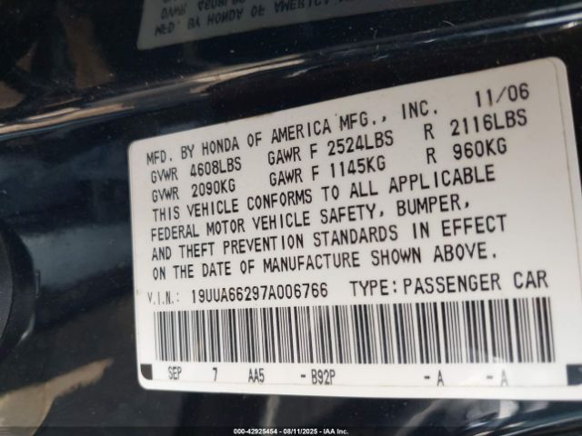 2007 ACURA TL 19UUA66297A006766 Photo 8