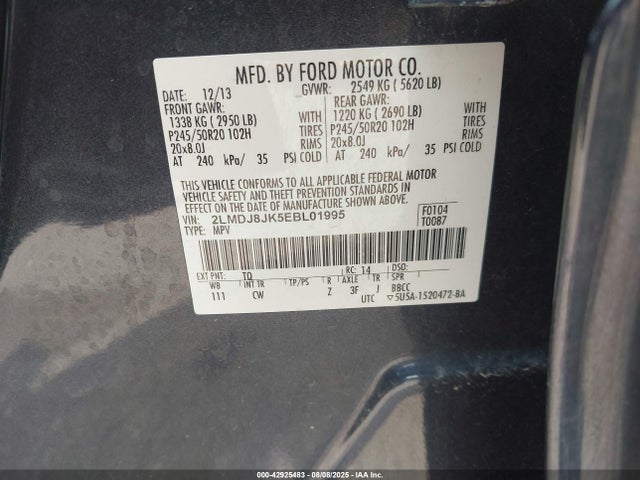Lincoln MKX 2014 2LMDJ8JK5EBL01995 Image 9