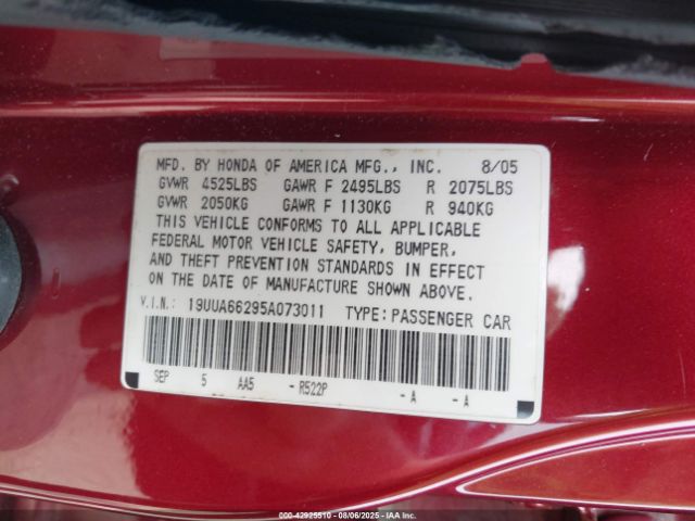 2005 ACURA TL 19UUA66295A073011 Photo 8
