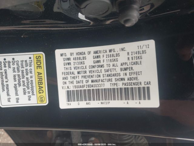 2013 ACURA TL 19UUA8F26DA003377 Photo 8