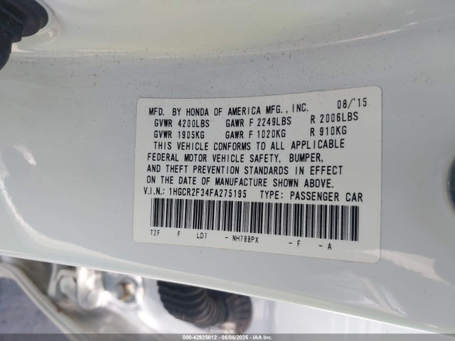 1HGCR2F34FA275195 Honda k24w1
