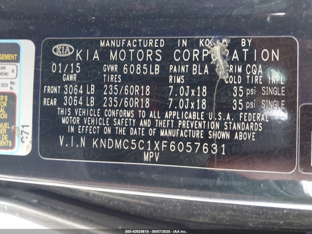 KIA dohc gdi lambda ii 2015 KNDMC5C1XF6057631 Image 9