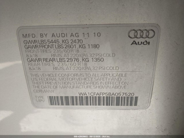 2011 AUDI Q5 WA1CFAFP5BA057520 Photo 8