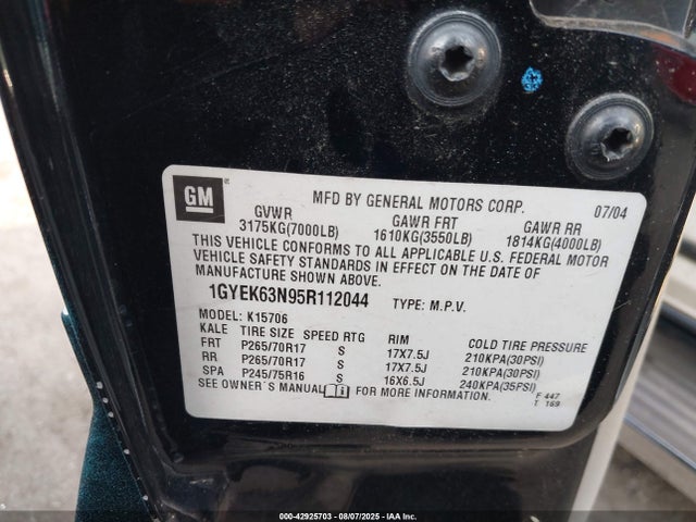 2005 CADILLAC ESCALADE 1GYEK63N95R112044 Photo 8