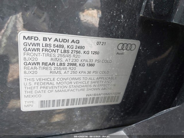 2021 AUDI Q5 WA1BAAFY0M2132298 Photo 8