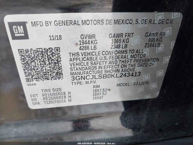 Chevrolet luv - mfi, variable valve timing, e85 max, alum 2019 3GNCJLSB0KL243413 Image 9