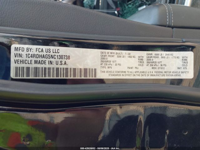 2022 DODGE DURANGO 1C4RDHAG5NC130738 Photo 8