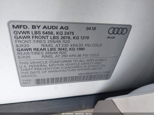 2018 AUDI Q5 WA1BNAFY9J2172668 Photo 8