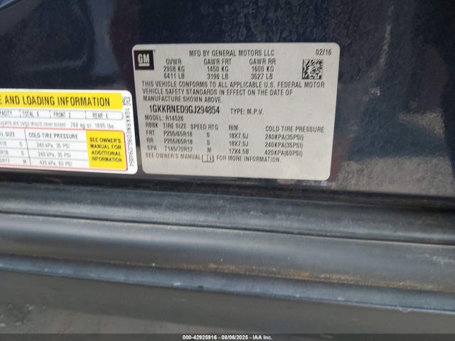1GKKRNED9GJ294854 GMC llt - sidi, alum, 60 degrees