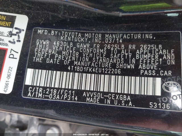 4T1BD1FK4EU122206 Toyota 2ar-fxe+2jm