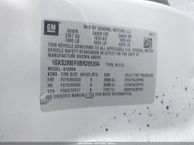 2011 GMC YUKON XL 1500 1GKS2MEF8BR285394 Photo 8