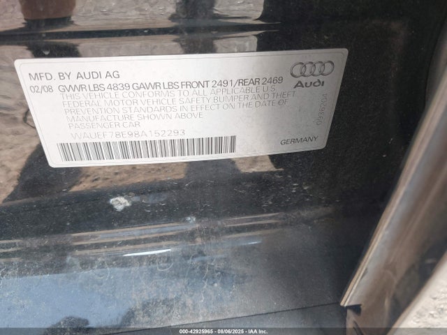 2008 AUDI A4 WAUEF78E98A152293 Photo 8