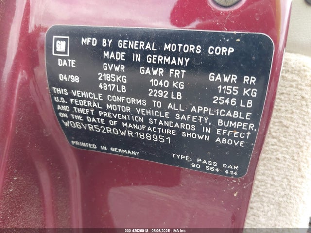 1998 CADILLAC CATERA W06VR52R0WR188951 Photo 8