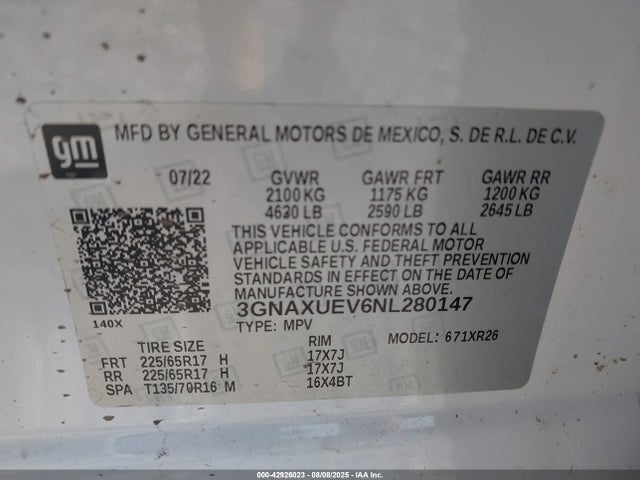 Chevrolet lyx 2022 3GNAXUEV6NL280147 Image 9