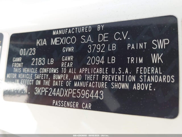 3KPF24ADXPE596443 KIA mpi nu