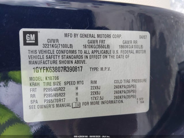 2007 CADILLAC ESCALADE 1GYFK63807R390817 Photo 8