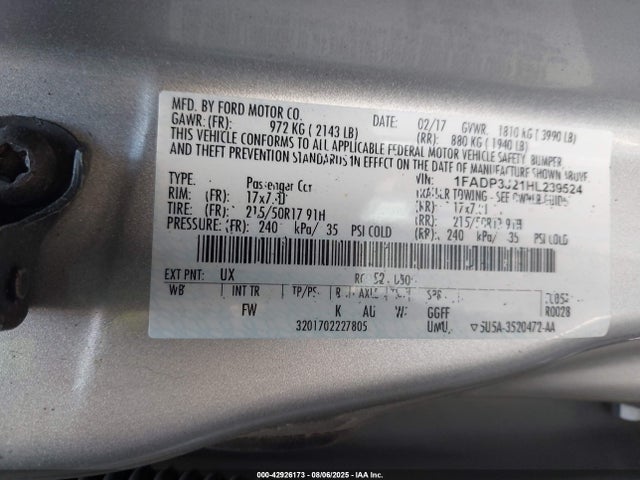 1FADP3J21HL239524 Ford 2.0l gdi