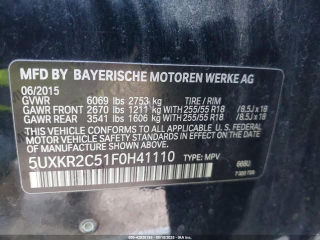 5UXKR2C51F0H41110 BMW X5