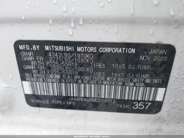 2021 MITSUBISHI OUTLANDER SPORT JA4ARUAUXMU008912 Photo 8