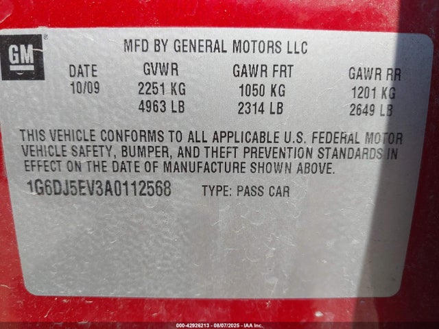 2010 CADILLAC CTS 1G6DJ5EV3A0112568 Photo 8