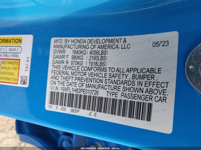 Honda l15b7 2023 19XFL1H82PE010726 Image 9