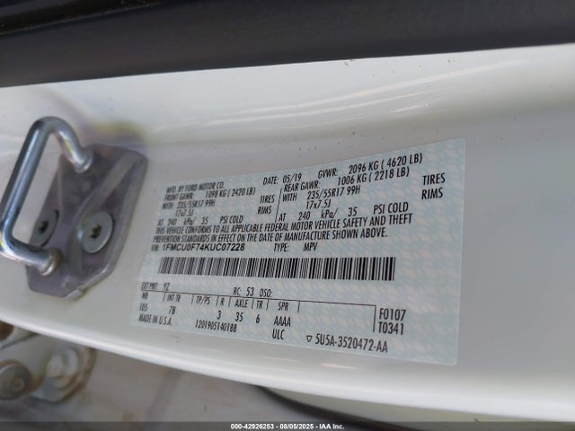 Ford 2.5l i-vct 2019 1FMCU0F74KUC07228 Image 9