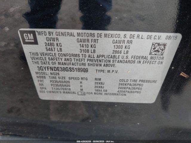 2016 CADILLAC SRX 3GYFNDE38GS518909 Photo 8