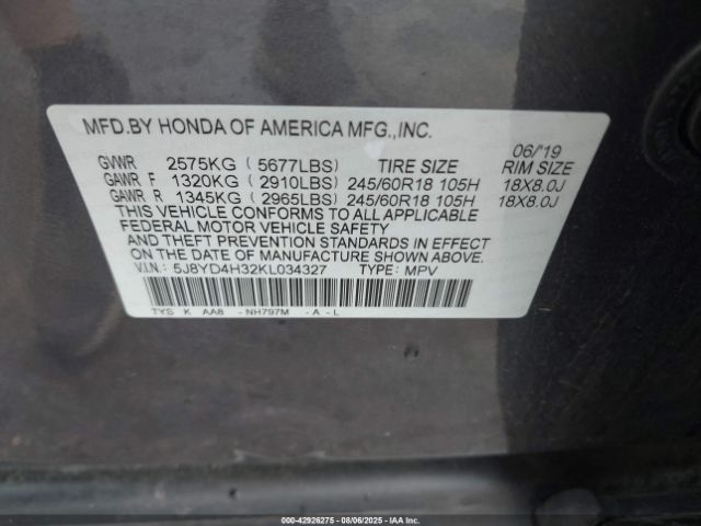 2019 ACURA MDX 5J8YD4H32KL034327 Photo 8