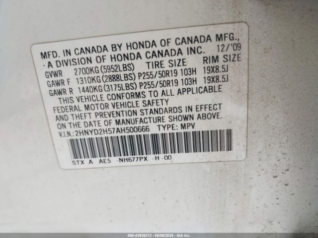 2010 ACURA MDX 2HNYD2H57AH500666 Photo 8