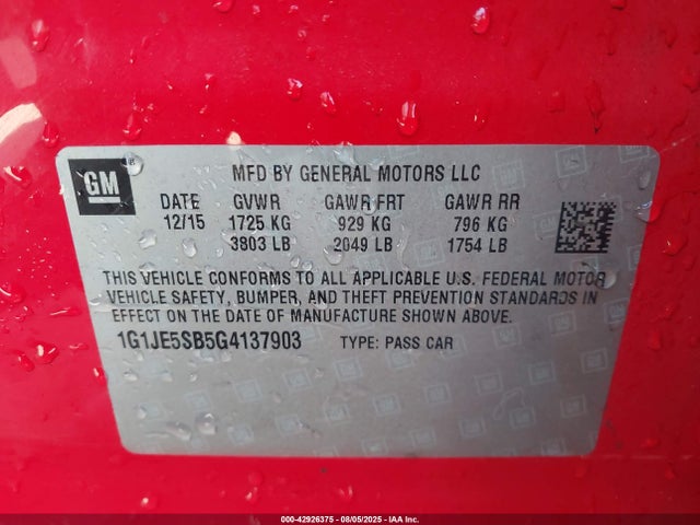 1G1JE5SB5G4137903 Chevrolet luv - vvt, alum, e85 max
