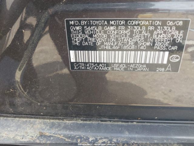 2008 LEXUS LS 460 JTHBL46F185081140 Photo 8