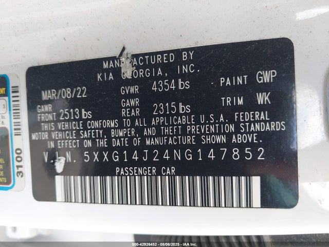 5XXG14J24NG147852 KIA t-gdi gamma ii