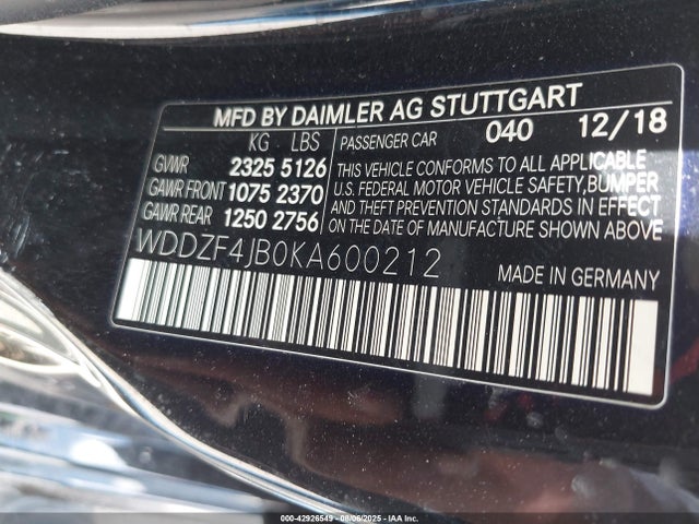 Mercedes-Benz m274 2019 WDDZF4JB0KA600212 Image 9