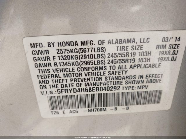 2014 ACURA MDX 5FRYD4H68EB040292 Photo 8