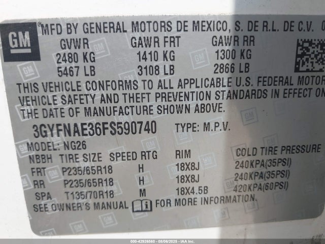 2015 CADILLAC SRX 3GYFNAE36FS590740 Photo 8