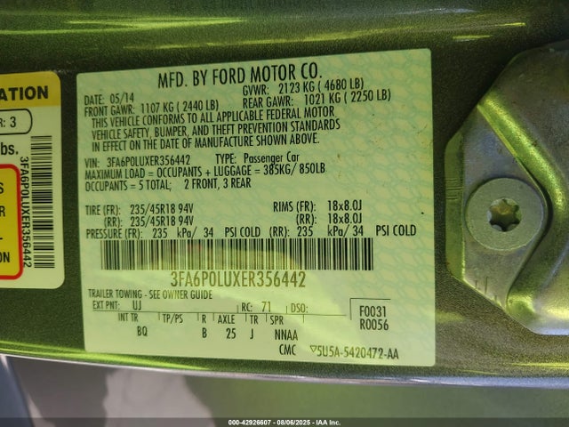 Ford Fusion 2014 3FA6P0LUXER356442 Image 9